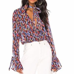 House of Harlow 1960 x Revolve Joli Tie Cuff Multi Color Blouse Size Small